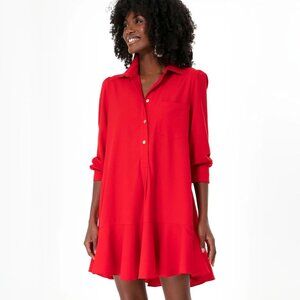 Tuckernuck Red Crepe Callahan Shirt Dress